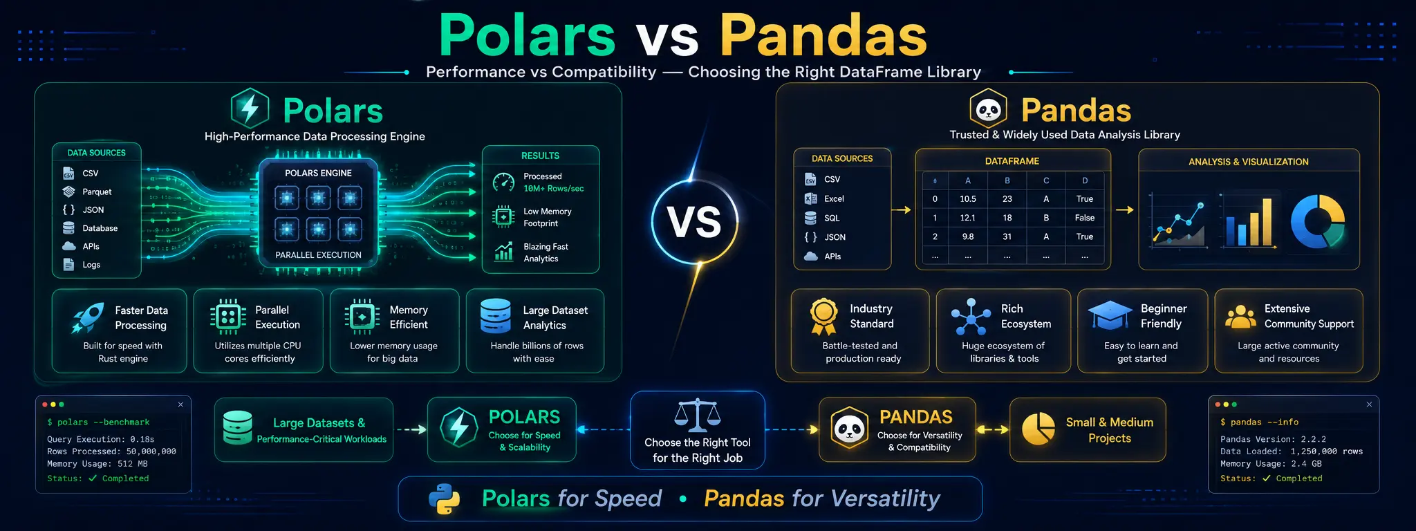 Pandas vs Polars data processing comparison